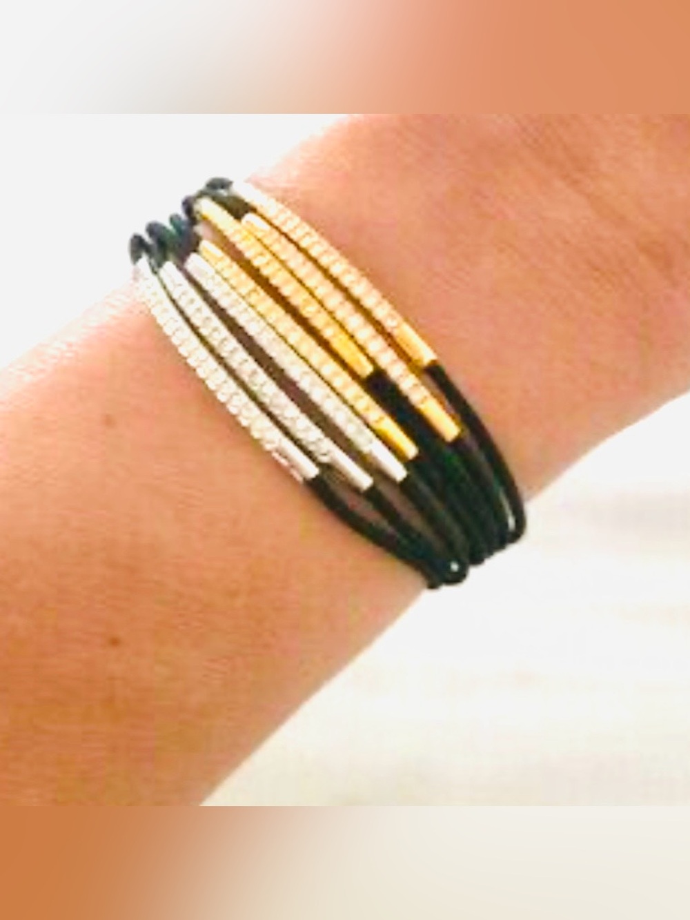 Swarovski Tri Colo Bar Multi-Strand Black Cord Bracelet - Women Jewelry